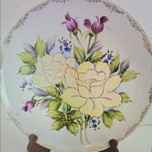 Vintage Coralene Flower Wall Hanging Plate 1930s Japan Porcelain Decor